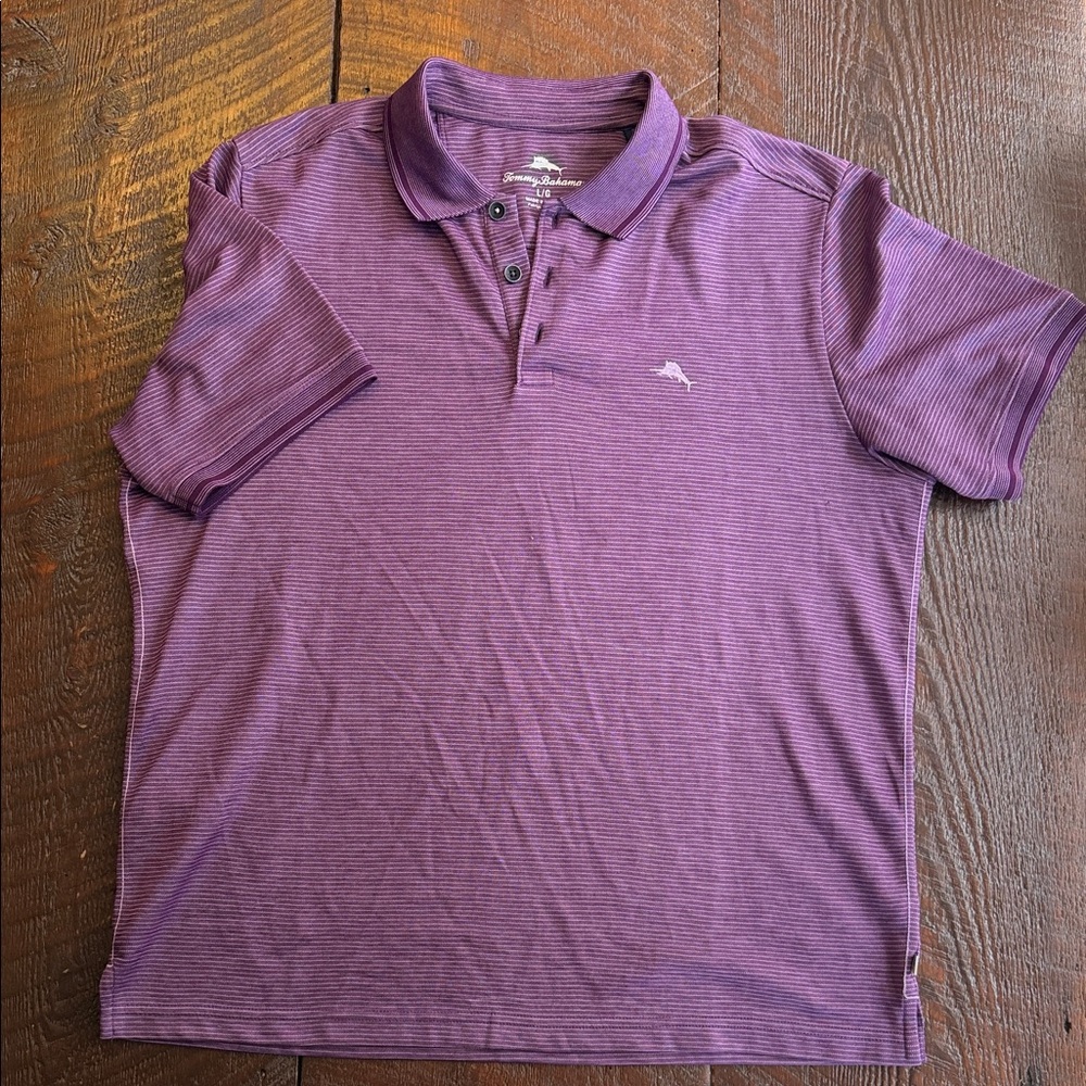 Tommy Bahama IslandZone Polo Men’s L Purple Striped Golf Shirt